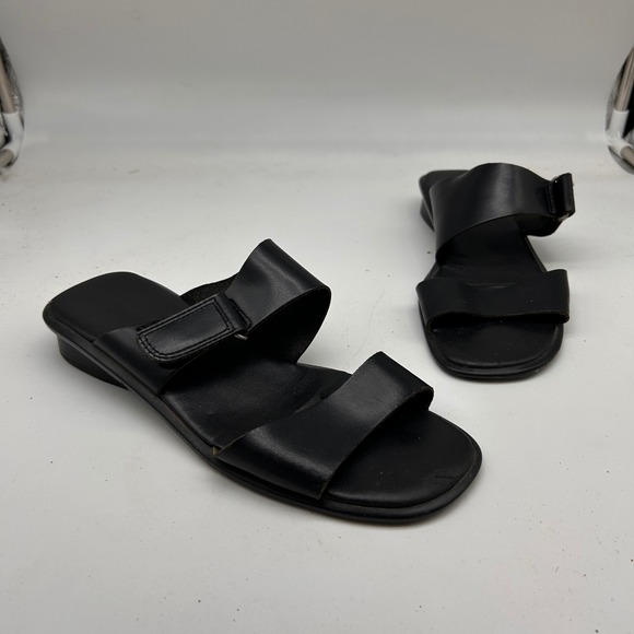 Montego Bay Club Shoes - Montego Bay Club Womens Black Leather Slide Sandals Square Toe Low Heel Size 8